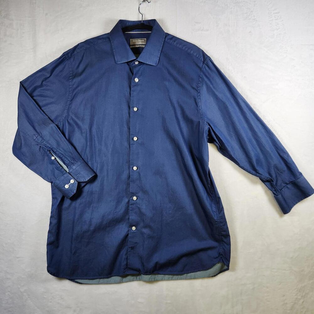 Hickey Freeman Blue Long‎ Sleeve Button Down Shirt Contemporary Fit Size XL